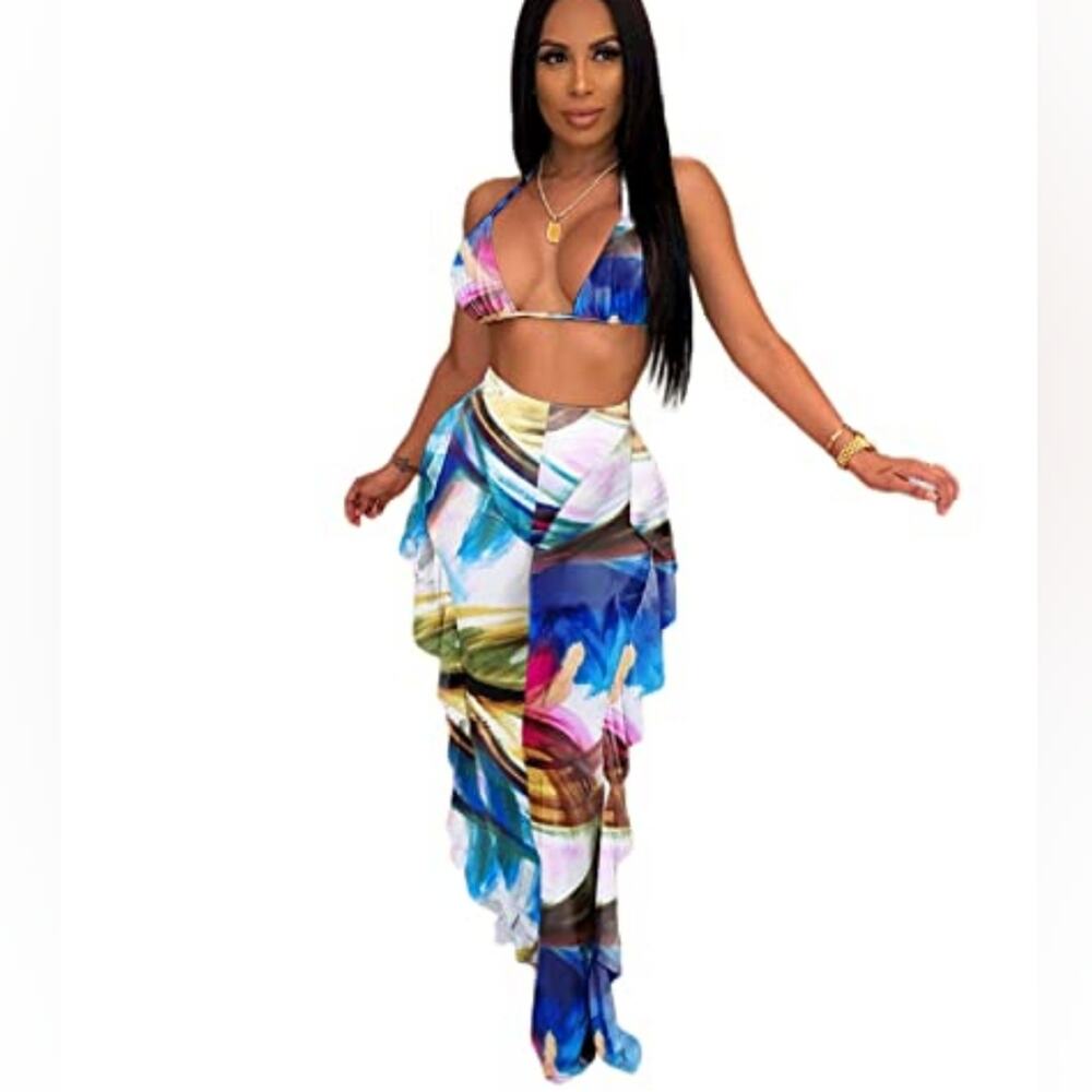 New Beach Coverup Mesh See Through Halter Pants‎ Sheer Clubcore Size M